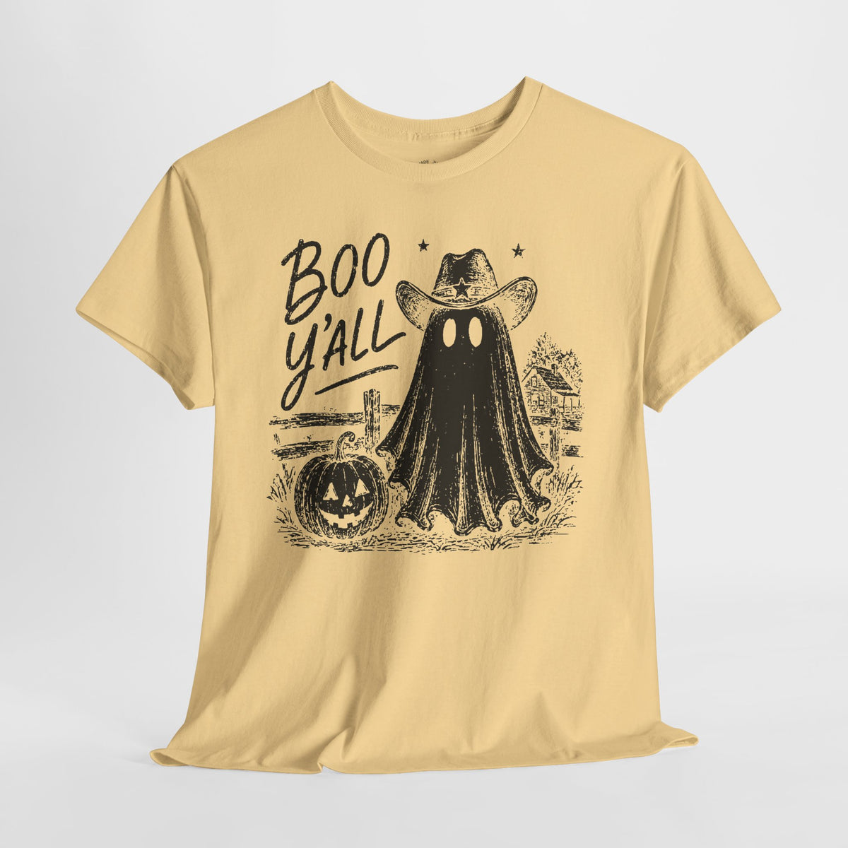 Boo Y'all Halloween T-Shirt: Western Ghost, 100% Cotton