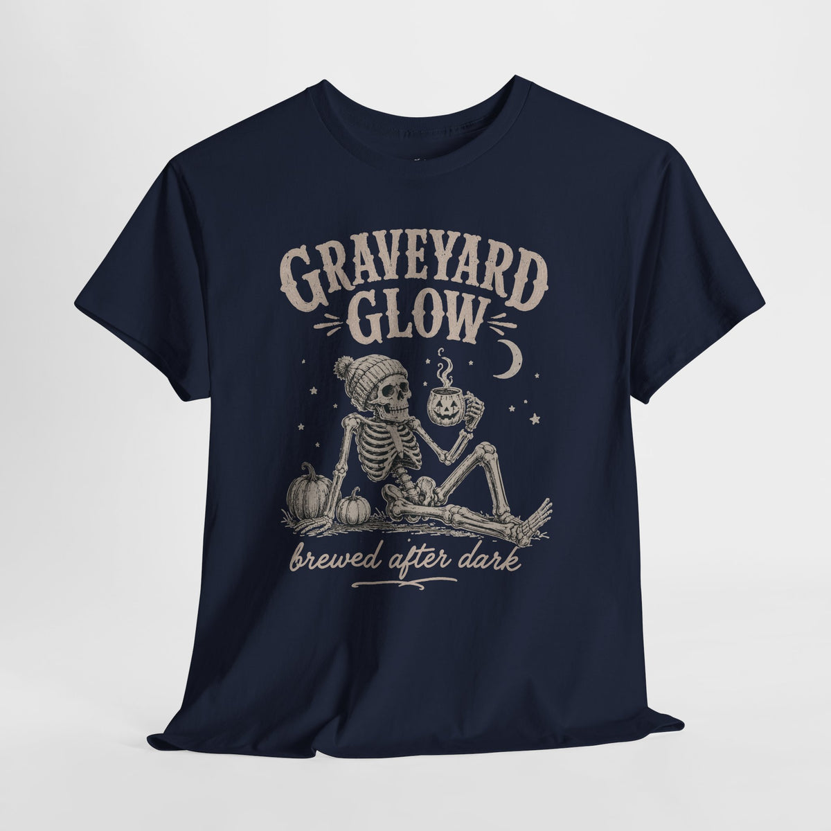 Halloween Coffee T-Shirt: Graveyard Glow Skeleton, Coffee Lover Gift,  100% Cotton