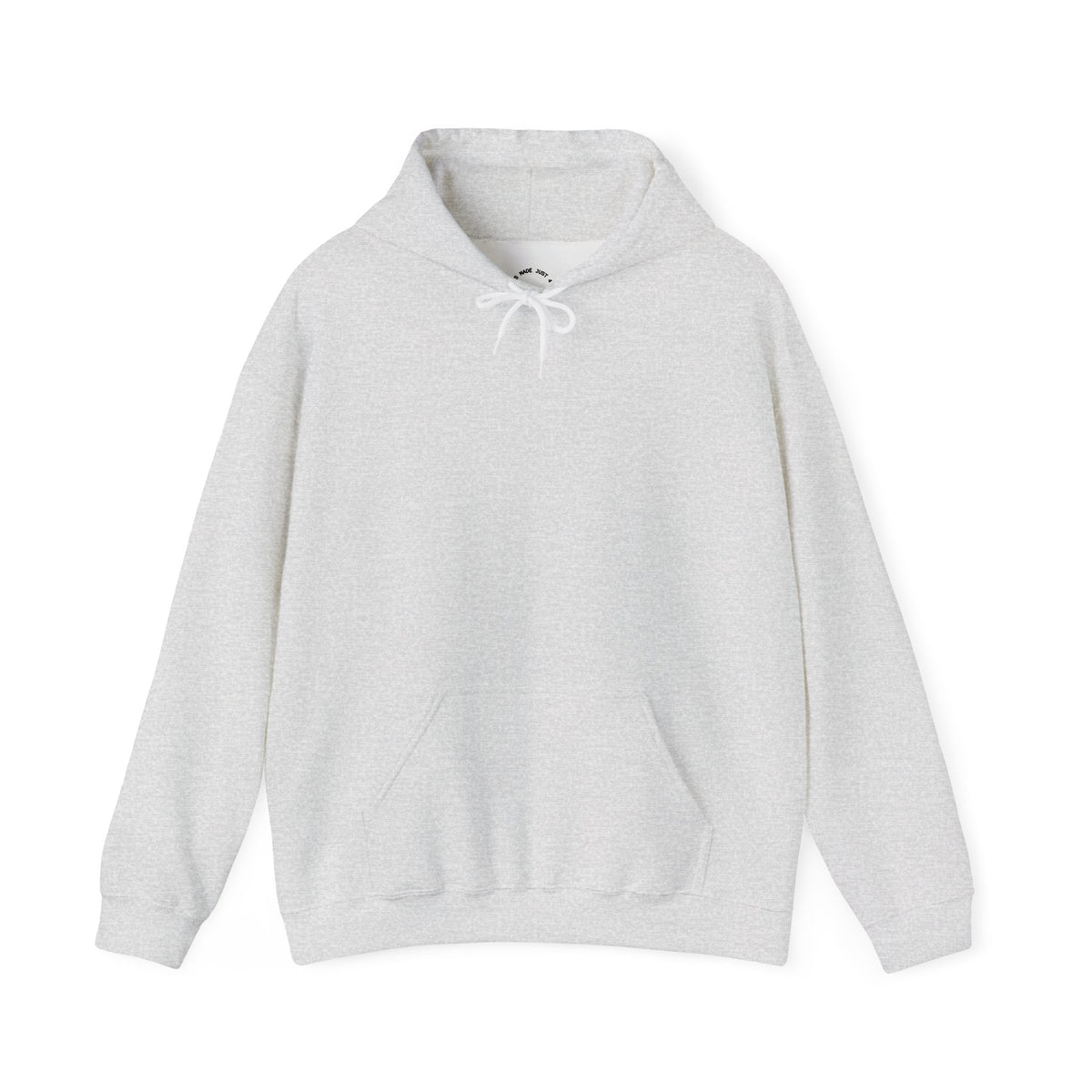 Blank front of light gray heather hoodie with pouch pocket.