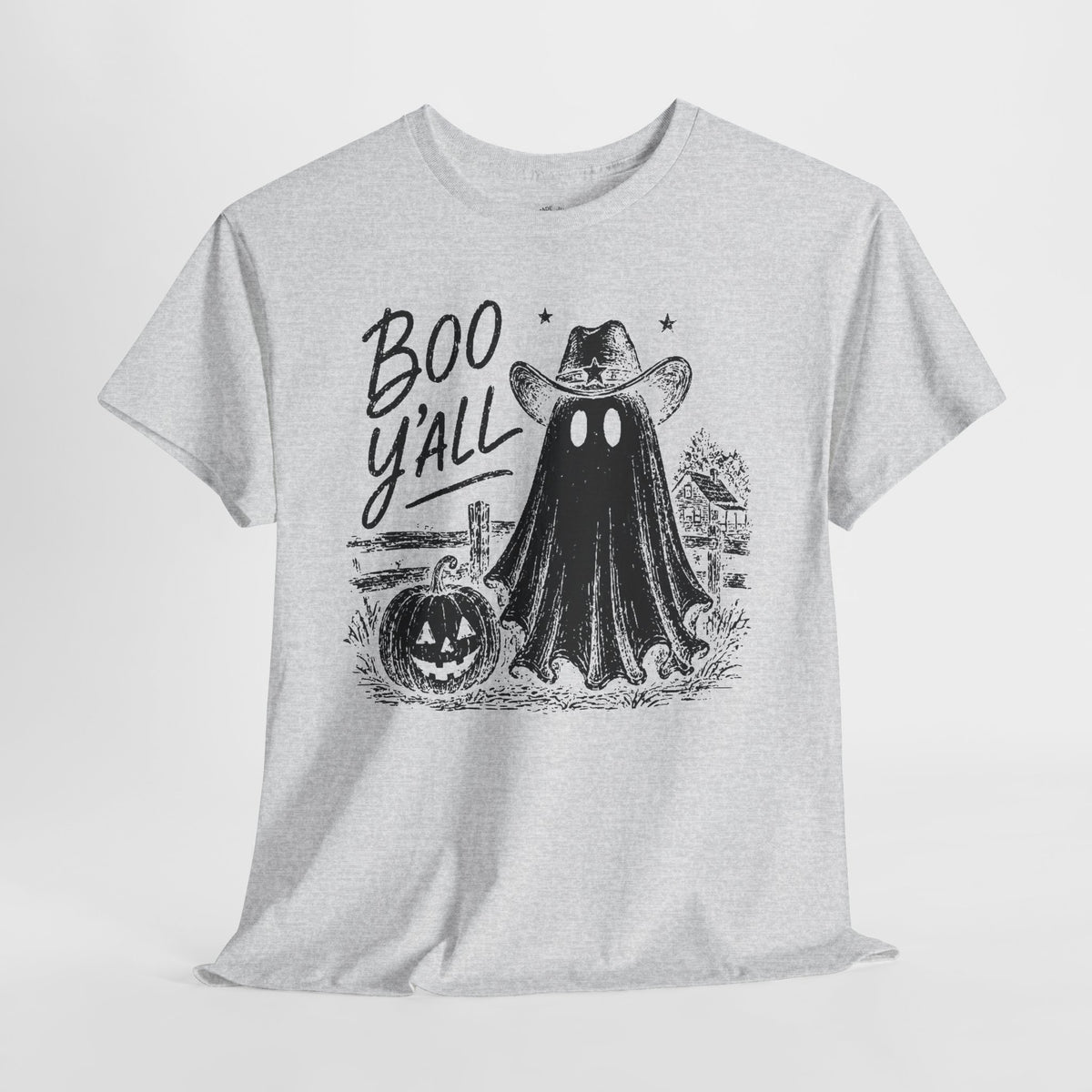 Boo Y'all Halloween T-Shirt: Western Ghost, 100% Cotton