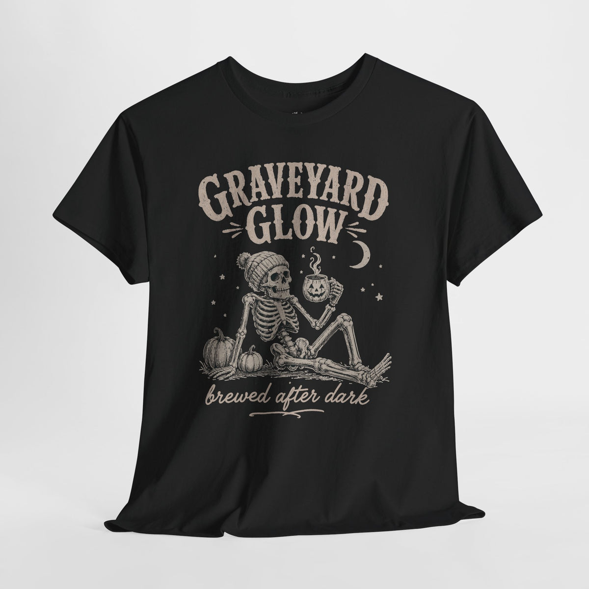 Halloween Coffee T-Shirt: Graveyard Glow Skeleton, Coffee Lover Gift,  100% Cotton