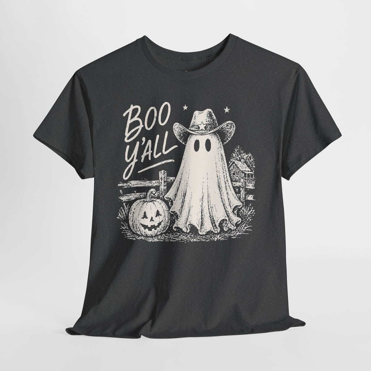 Boo Y'all Halloween T-Shirt: Western Ghost, 100% Cotton