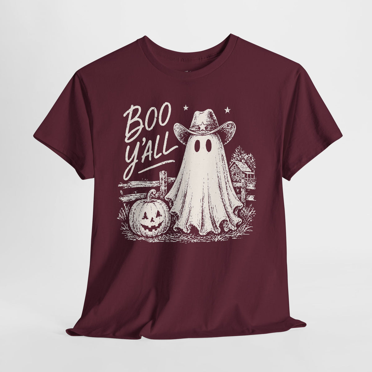 Boo Y'all Halloween T-Shirt: Western Ghost, 100% Cotton