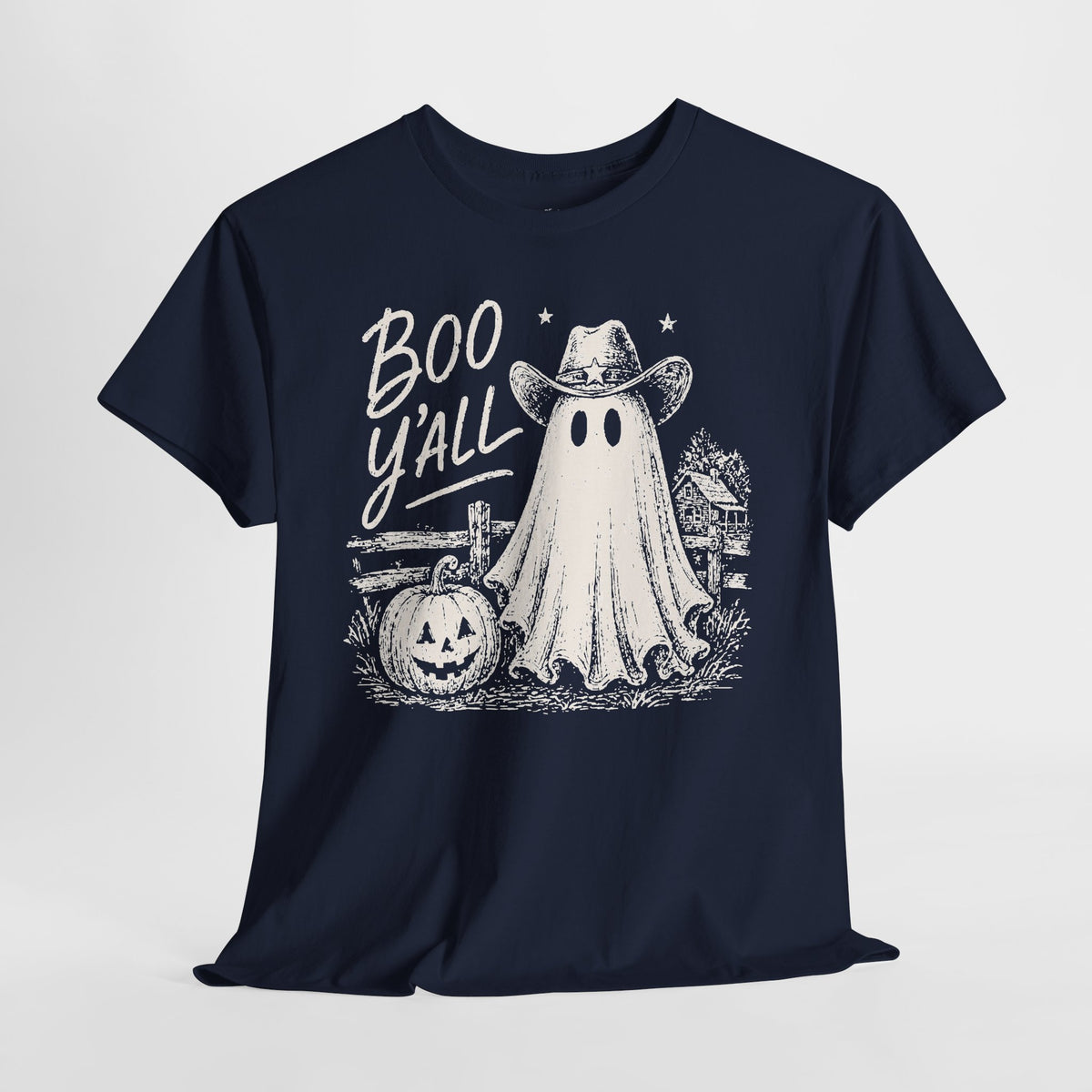 Boo Y'all Halloween T-Shirt: Western Ghost, 100% Cotton