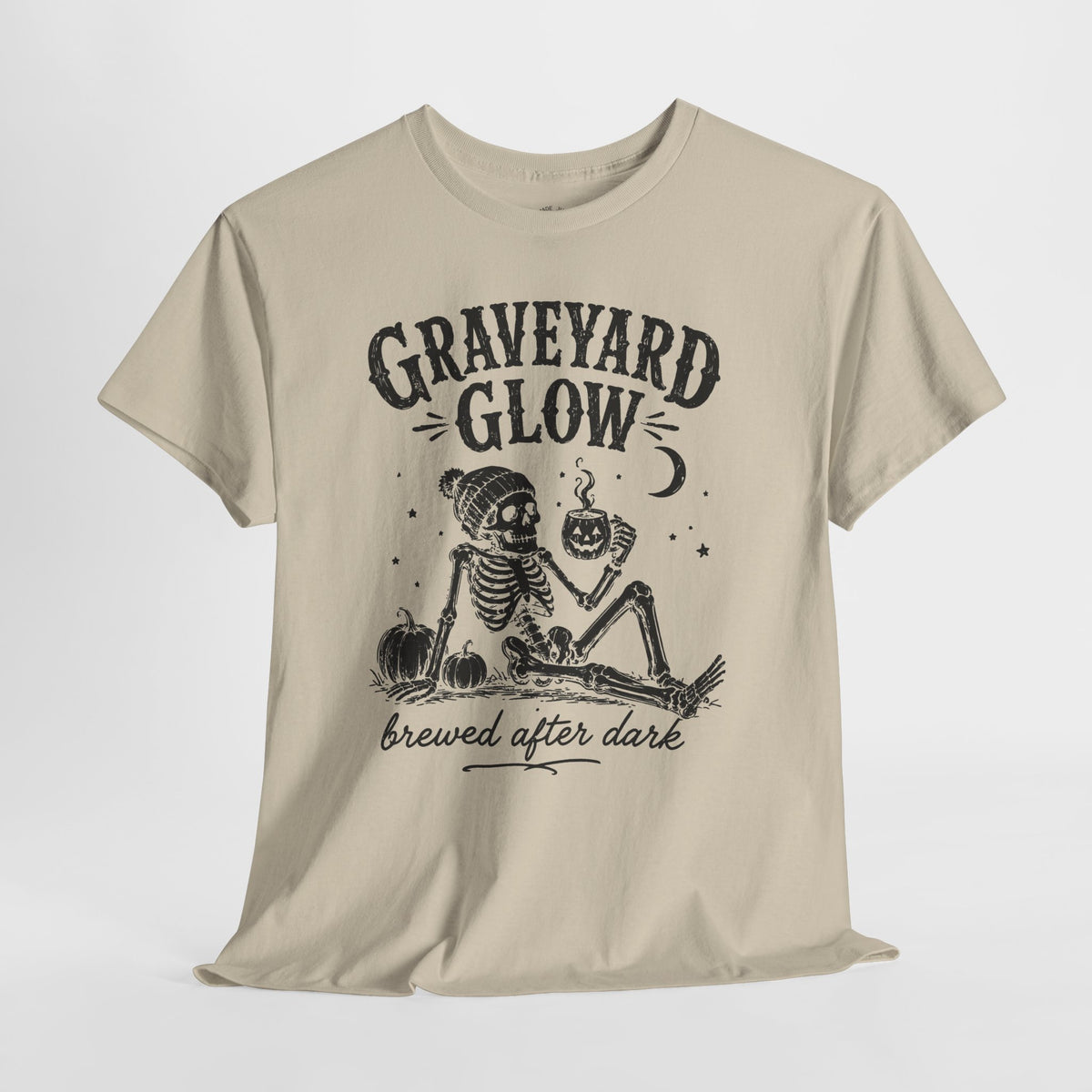 Halloween Coffee T-Shirt: Graveyard Glow Skeleton, Coffee Lover Gift,  100% Cotton