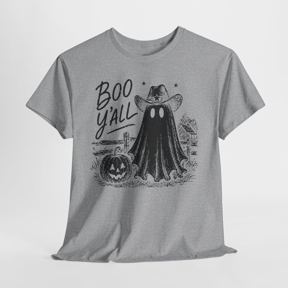Boo Y'all Halloween T-Shirt: Western Ghost, 100% Cotton