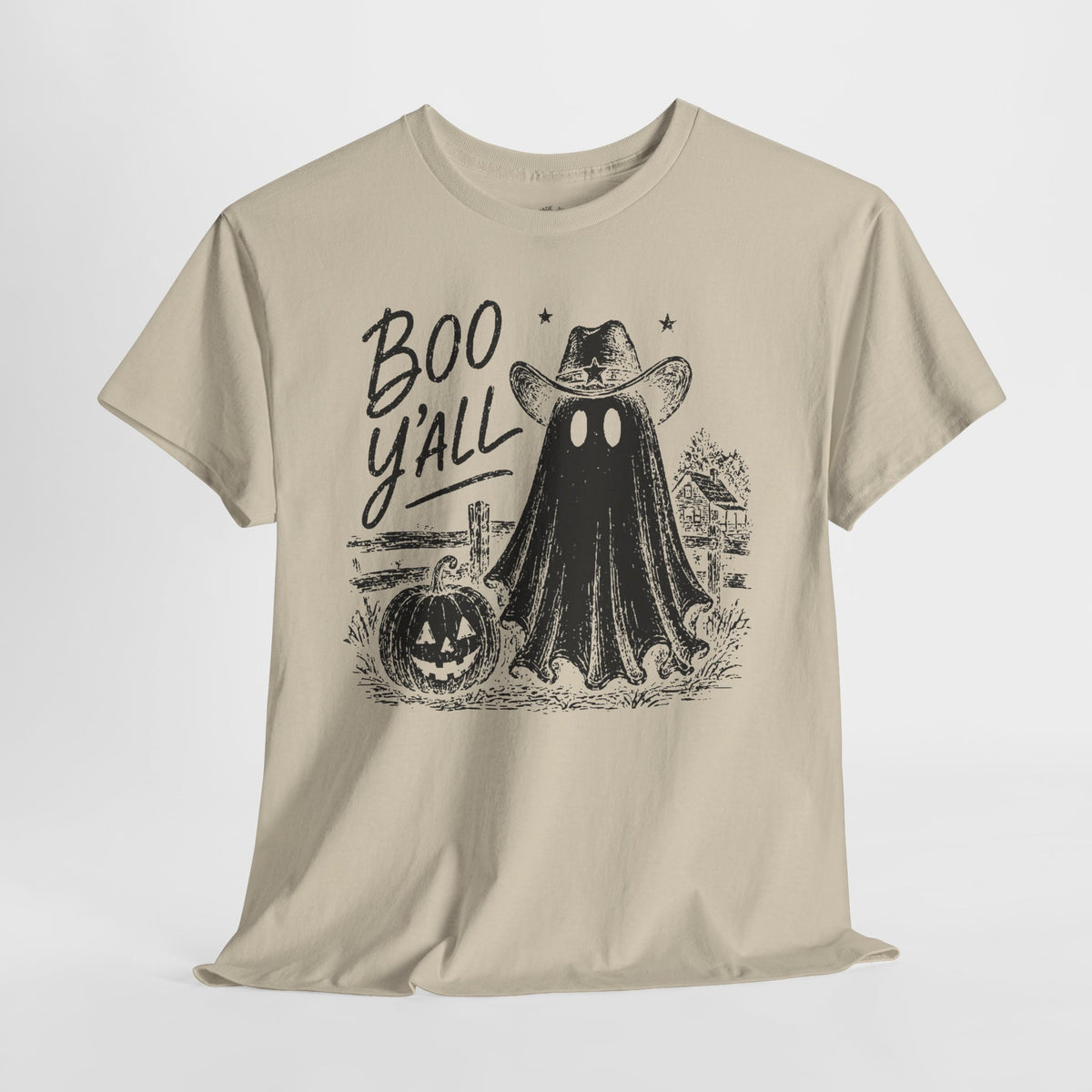 Boo Y'all Halloween T-Shirt: Western Ghost, 100% Cotton