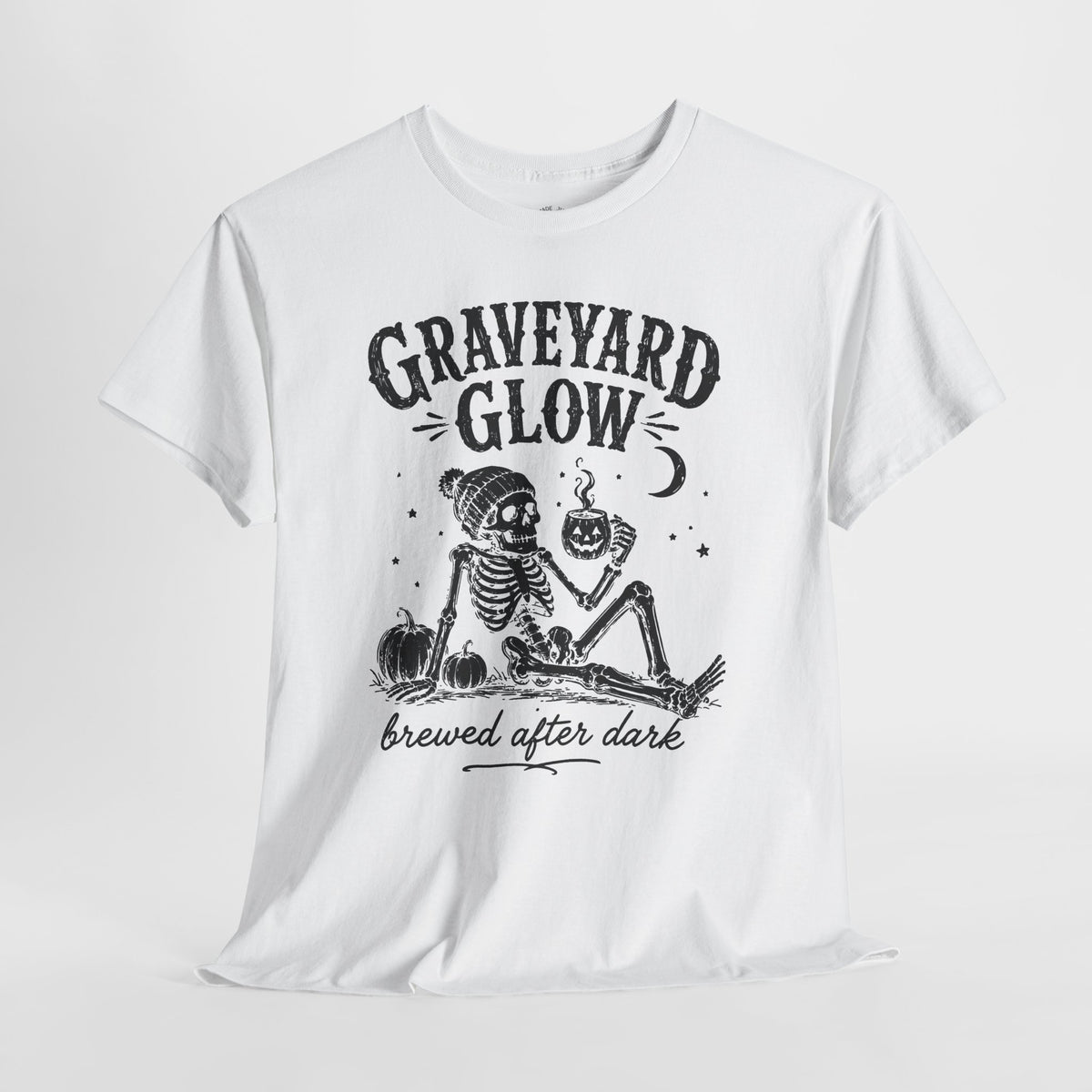 Halloween Coffee T-Shirt: Graveyard Glow Skeleton, Coffee Lover Gift,  100% Cotton