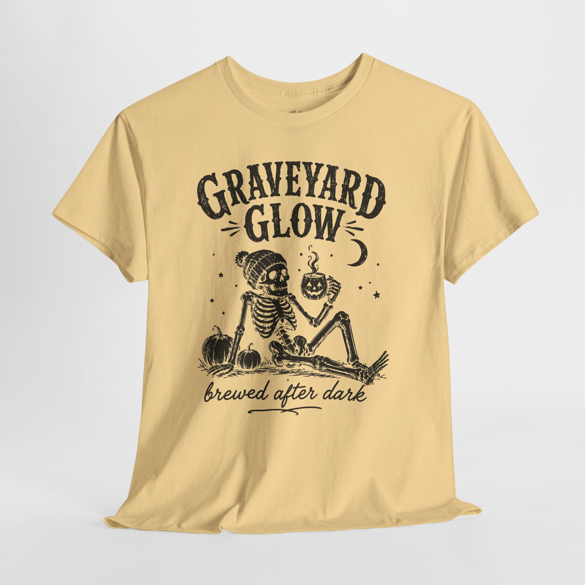 Halloween Coffee T-Shirt: Graveyard Glow Skeleton, Coffee Lover Gift,  100% Cotton