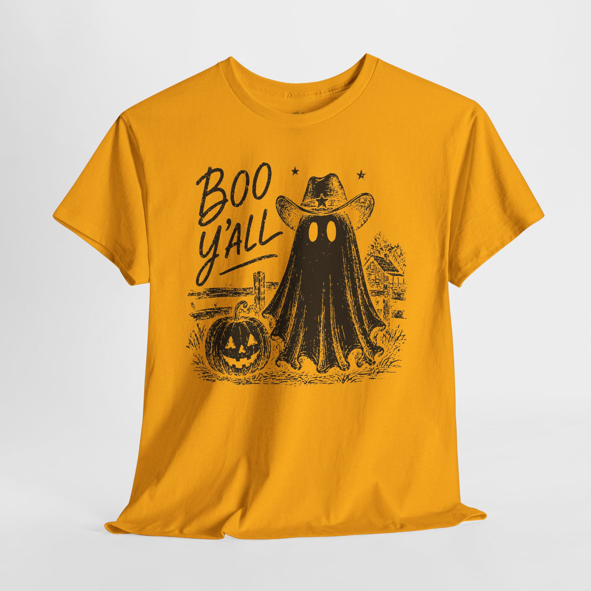 Boo Y'all Halloween T-Shirt: Western Ghost, 100% Cotton