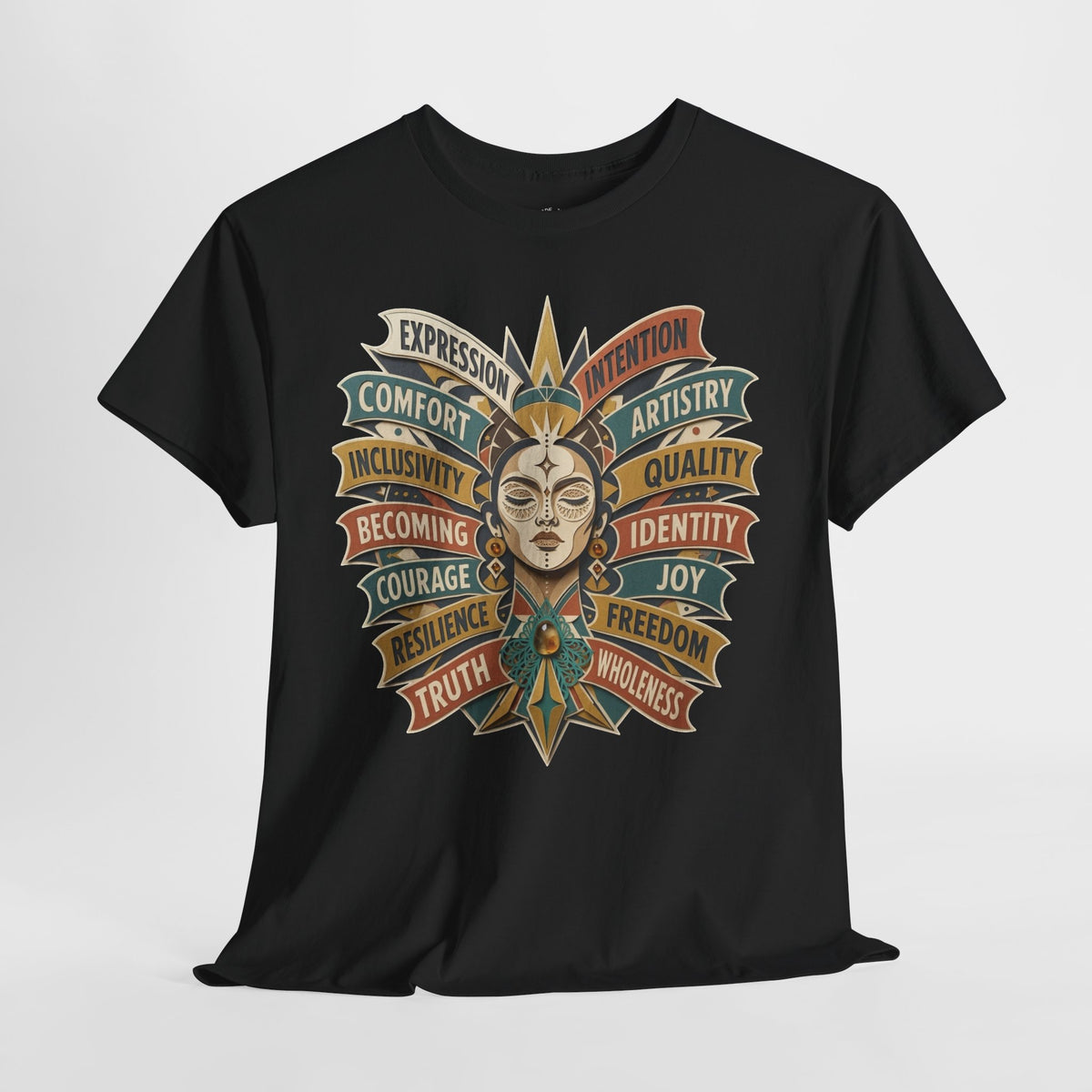 Self Expression Graphic Tee: Art Deco Becoming Words, 100% Cotton