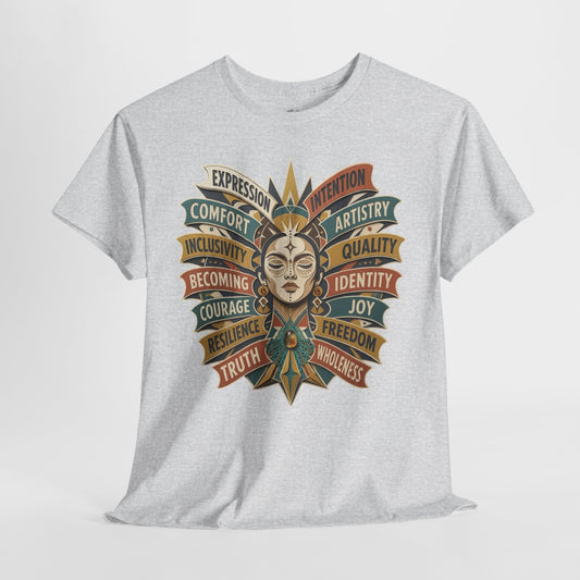 Self Expression Graphic Tee: Art Deco Becoming Words, 100% Cotton