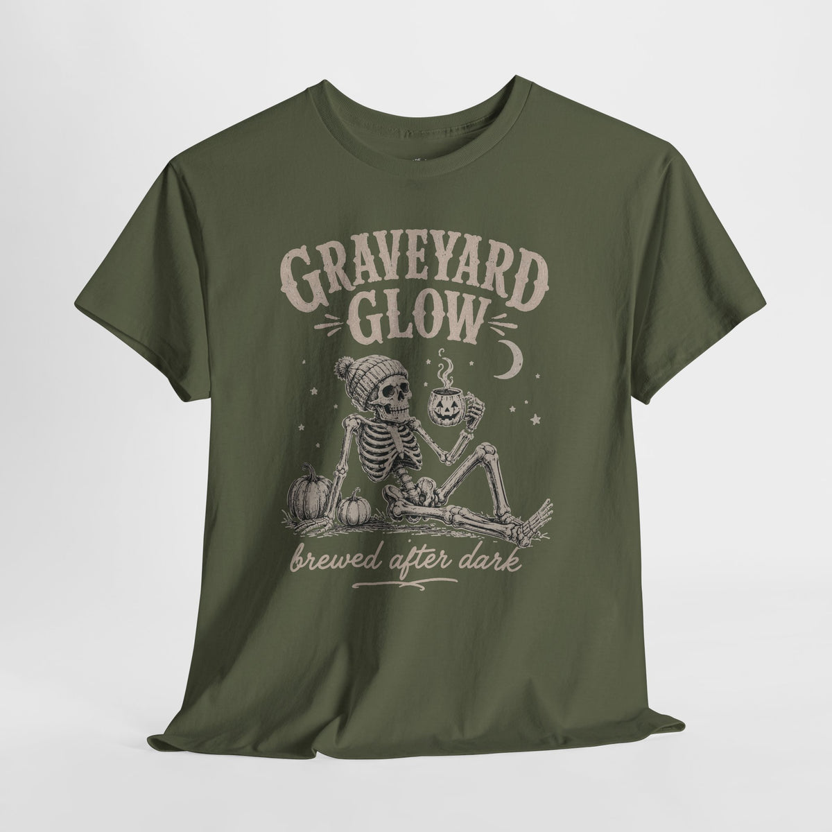 Halloween Coffee T-Shirt: Graveyard Glow Skeleton, Coffee Lover Gift,  100% Cotton