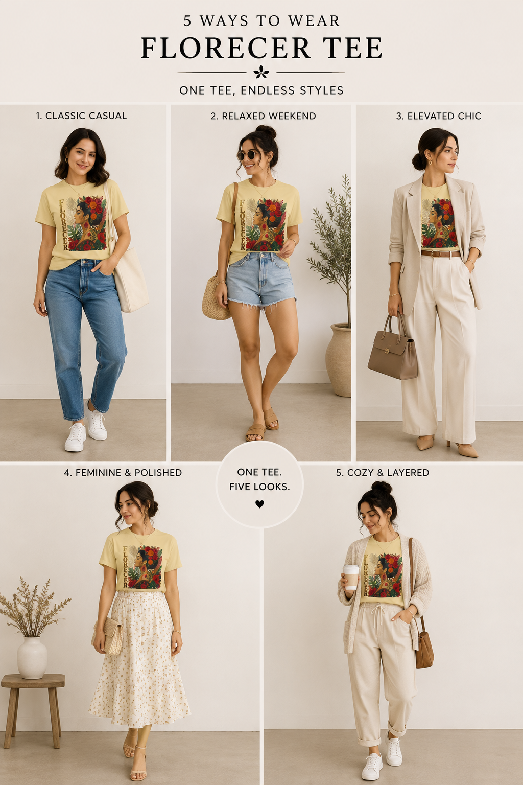 Florecer Graphic Tee: Floral Latina Portrait