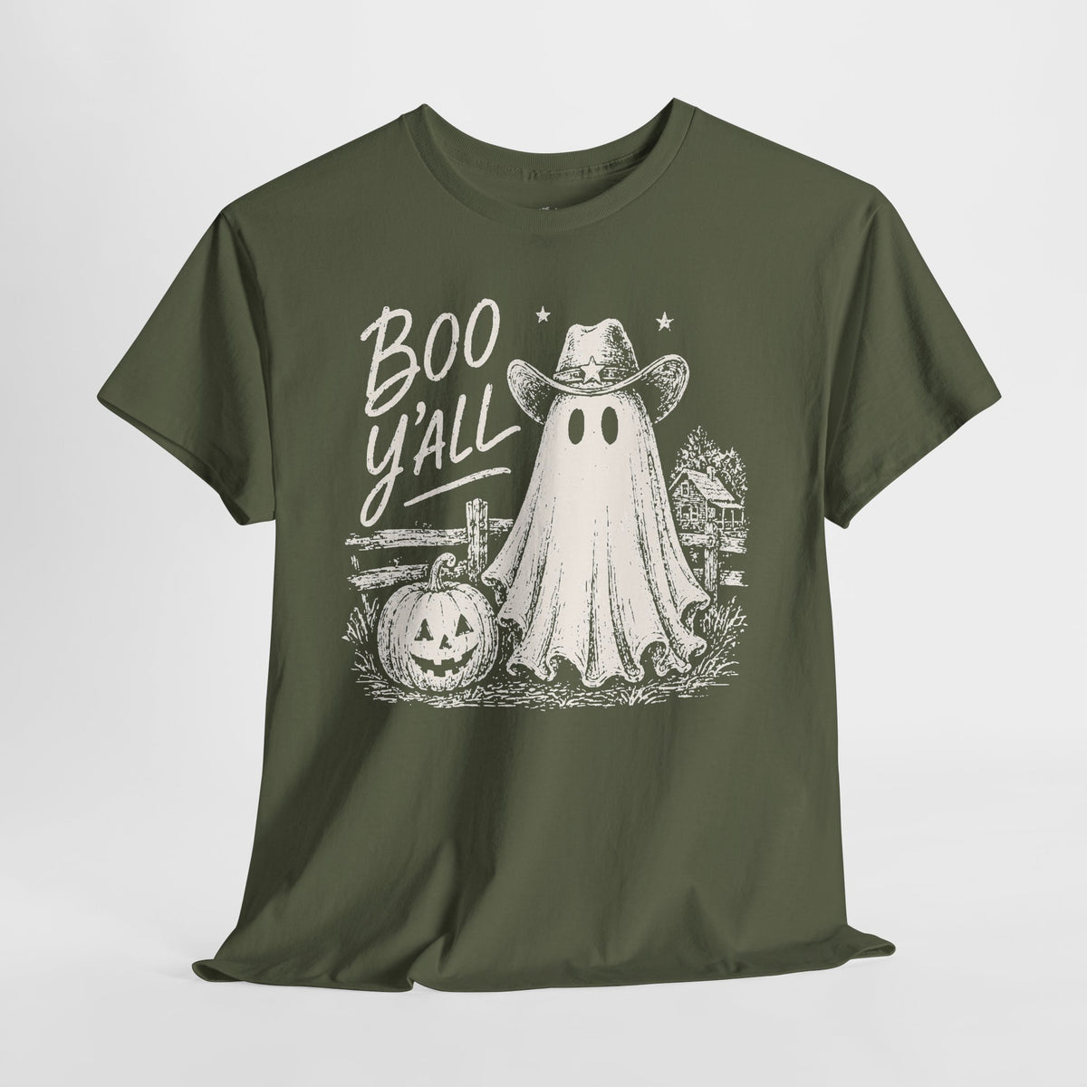 Boo Y'all Halloween T-Shirt: Western Ghost, 100% Cotton