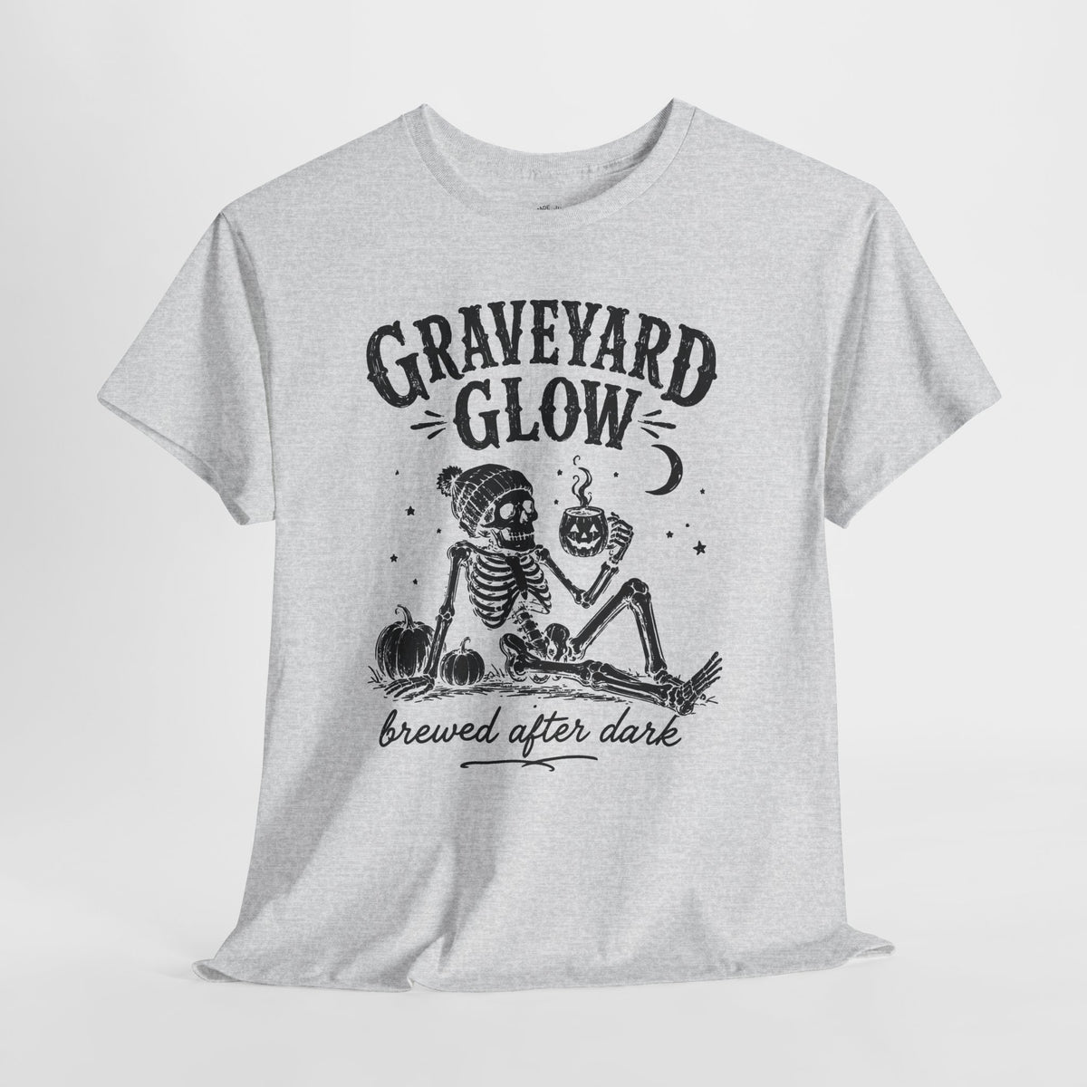 Halloween Coffee T-Shirt: Graveyard Glow Skeleton, Coffee Lover Gift,  100% Cotton