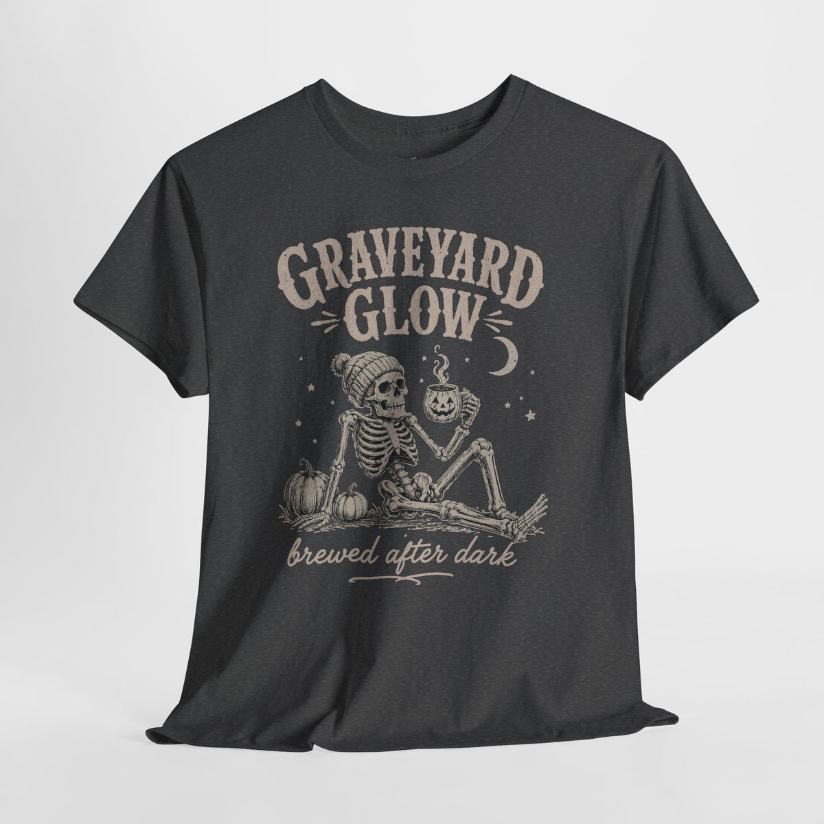 Halloween Coffee T-Shirt: Graveyard Glow Skeleton, Coffee Lover Gift,  100% Cotton