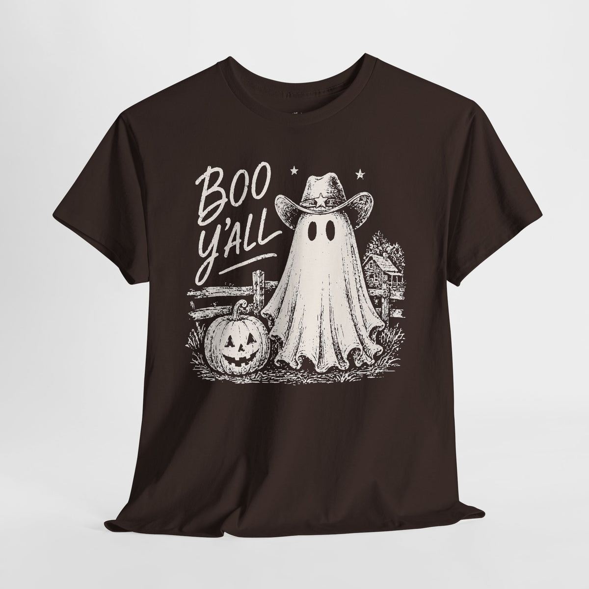 Boo Y'all Halloween T-Shirt: Western Ghost, 100% Cotton