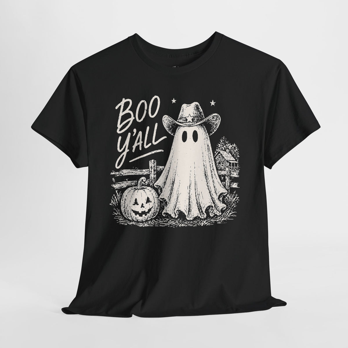 Boo Y'all Halloween T-Shirt: Western Ghost, 100% Cotton
