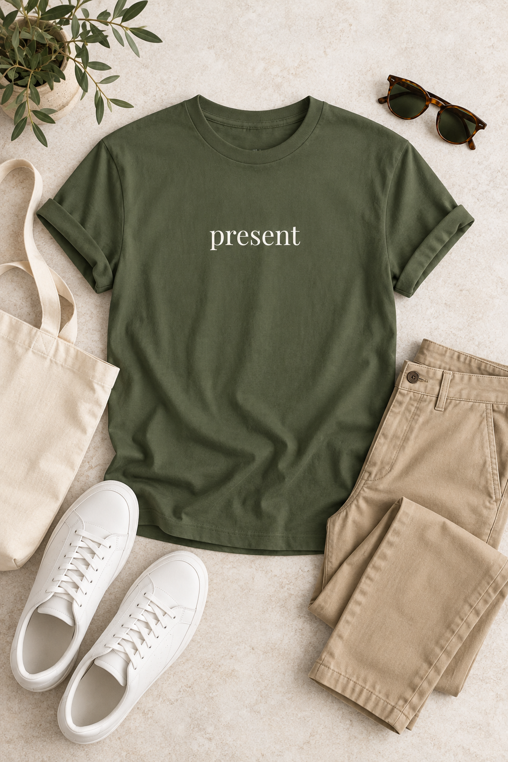 Present Shirt | Minimalist Mindfulness Tee, Grounding Word Cotton T-Shirt