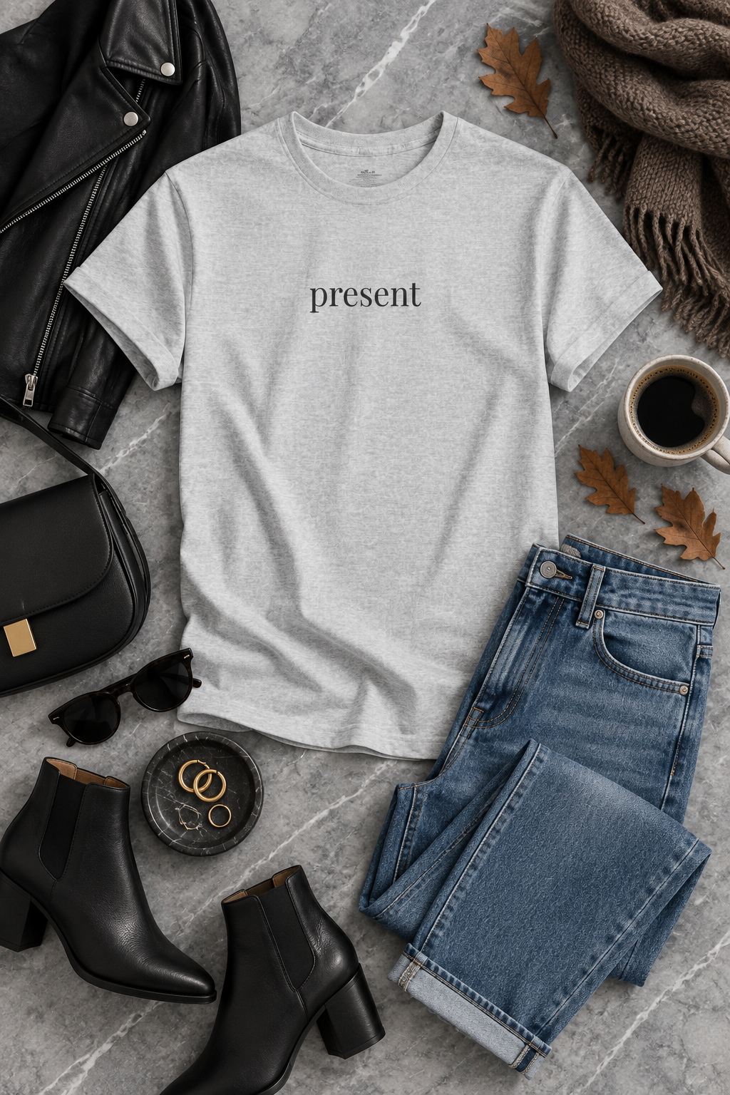 Present Shirt | Minimalist Mindfulness Tee, Grounding Word Cotton T-Shirt
