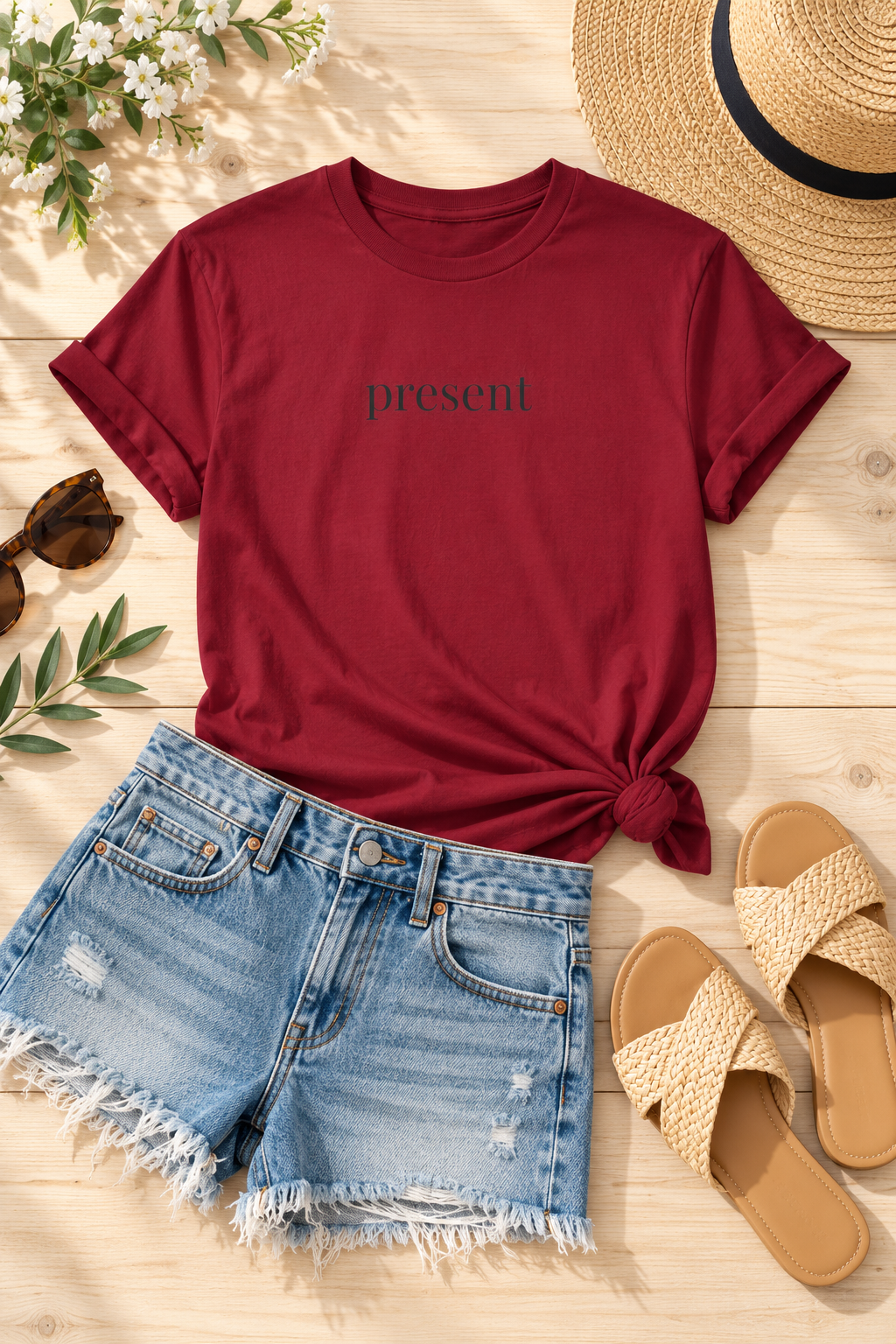 Present Shirt | Minimalist Mindfulness Tee, Grounding Word Cotton T-Shirt