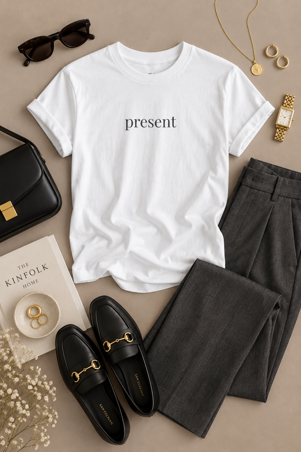 Present Shirt | Minimalist Mindfulness Tee, Grounding Word Cotton T-Shirt