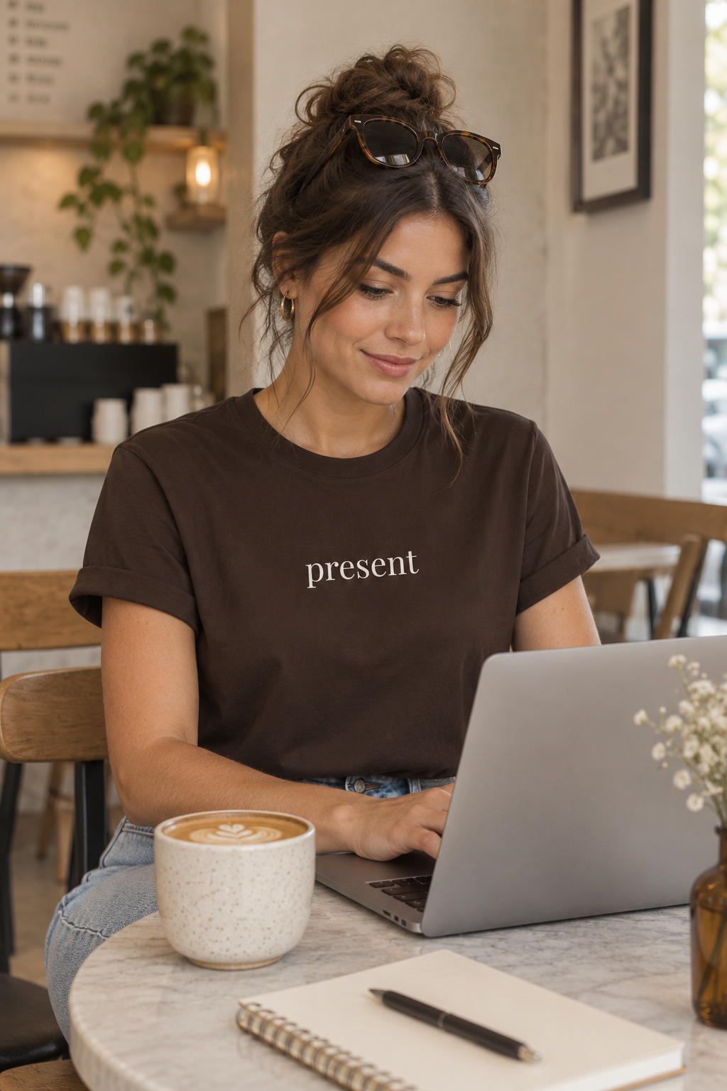 Present Shirt | Minimalist Mindfulness Tee, Grounding Word Cotton T-Shirt