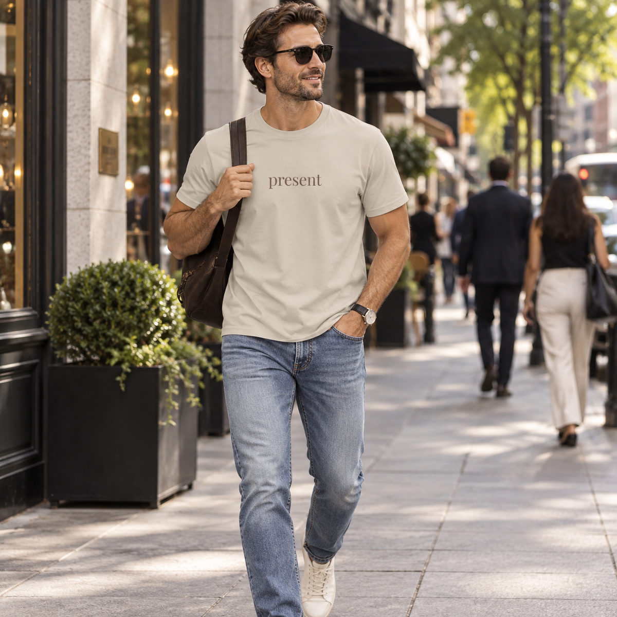 Present Shirt | Minimalist Mindfulness Tee, Grounding Word Cotton T-Shirt