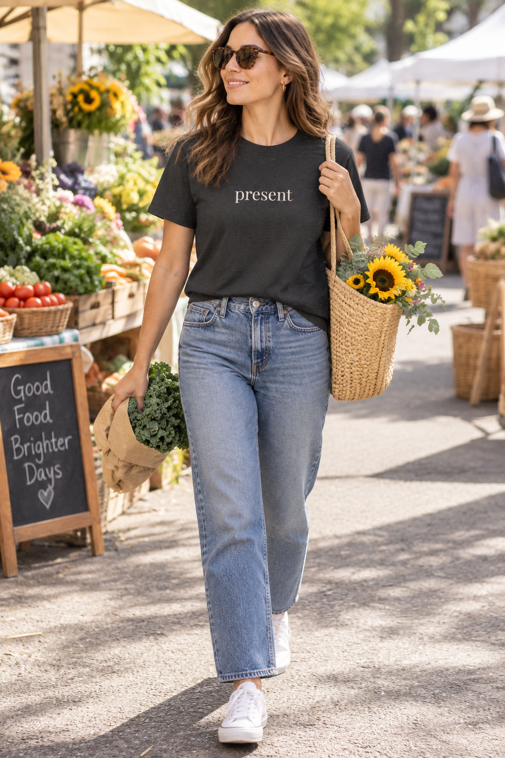 Present Shirt | Minimalist Mindfulness Tee, Grounding Word Cotton T-Shirt