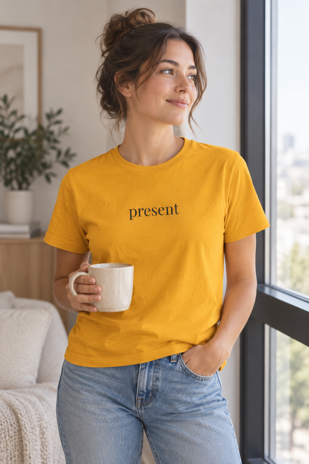 Present Shirt | Minimalist Mindfulness Tee, Grounding Word Cotton T-Shirt