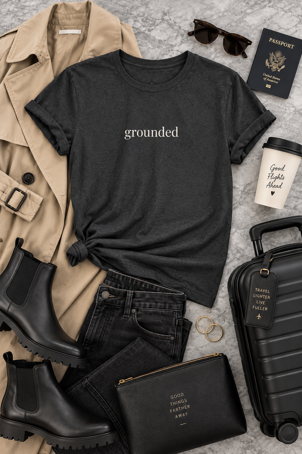 Grounded Shirt | Minimalist Calm Tee, Centered Word Cotton T-Shirt