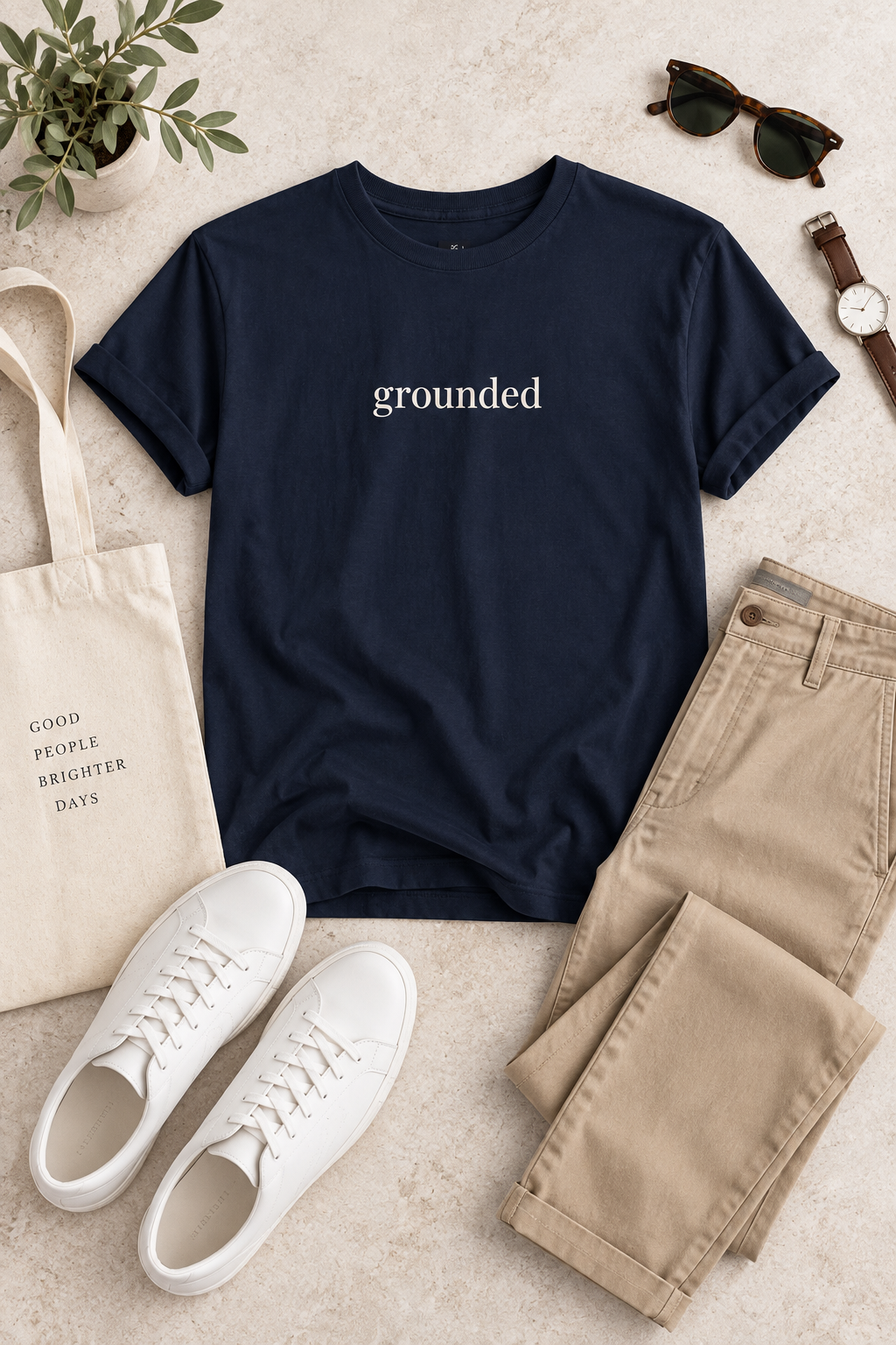 Grounded Shirt | Minimalist Calm Tee, Centered Word Cotton T-Shirt