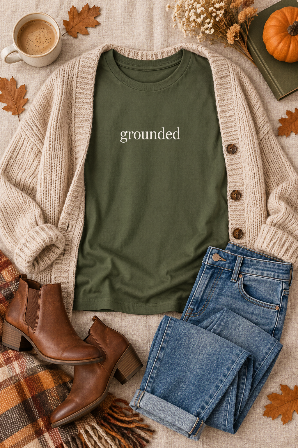 Grounded Shirt | Minimalist Calm Tee, Centered Word Cotton T-Shirt