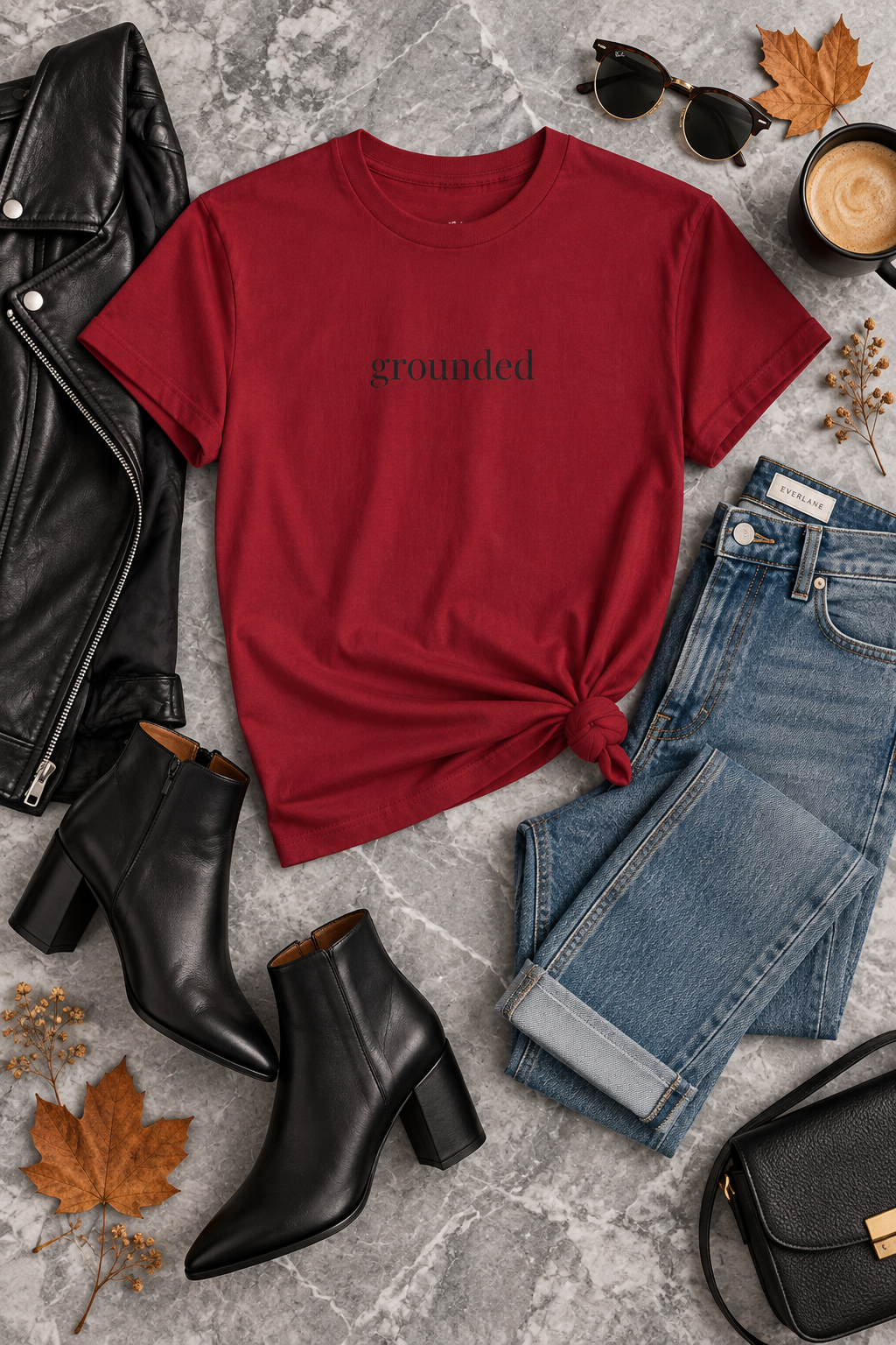 Grounded Shirt | Minimalist Calm Tee, Centered Word Cotton T-Shirt