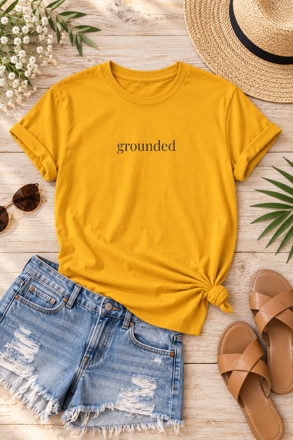 Grounded Shirt | Minimalist Calm Tee, Centered Word Cotton T-Shirt