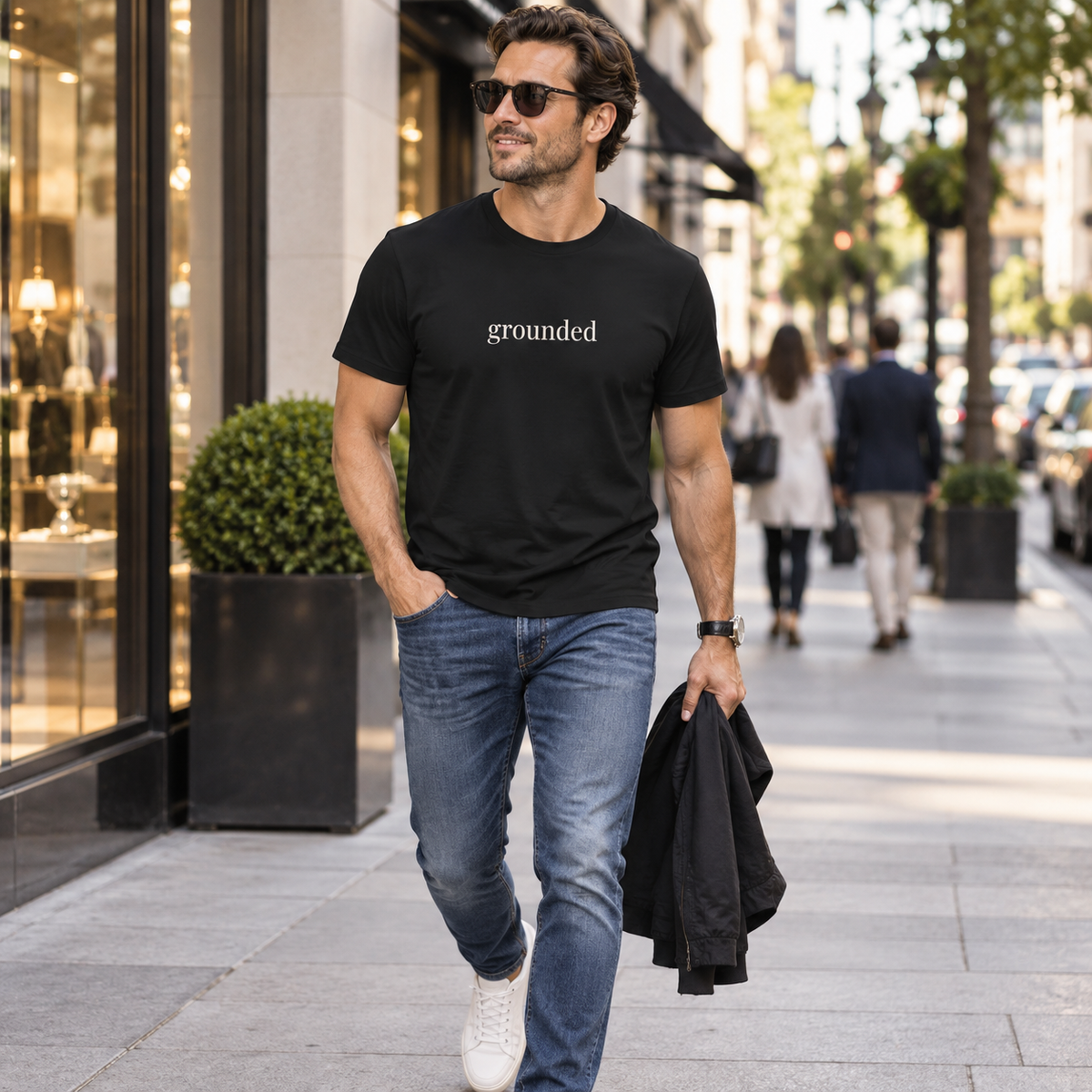 Grounded Shirt | Minimalist Calm Tee, Centered Word Cotton T-Shirt