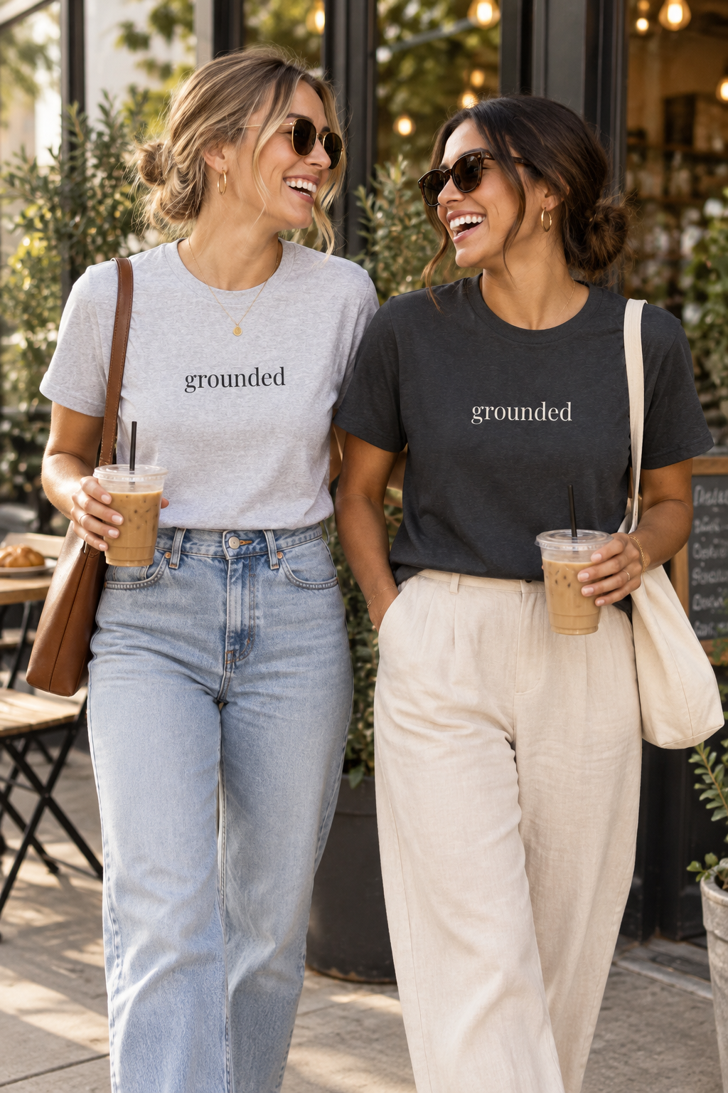 Grounded Shirt | Minimalist Calm Tee, Centered Word Cotton T-Shirt