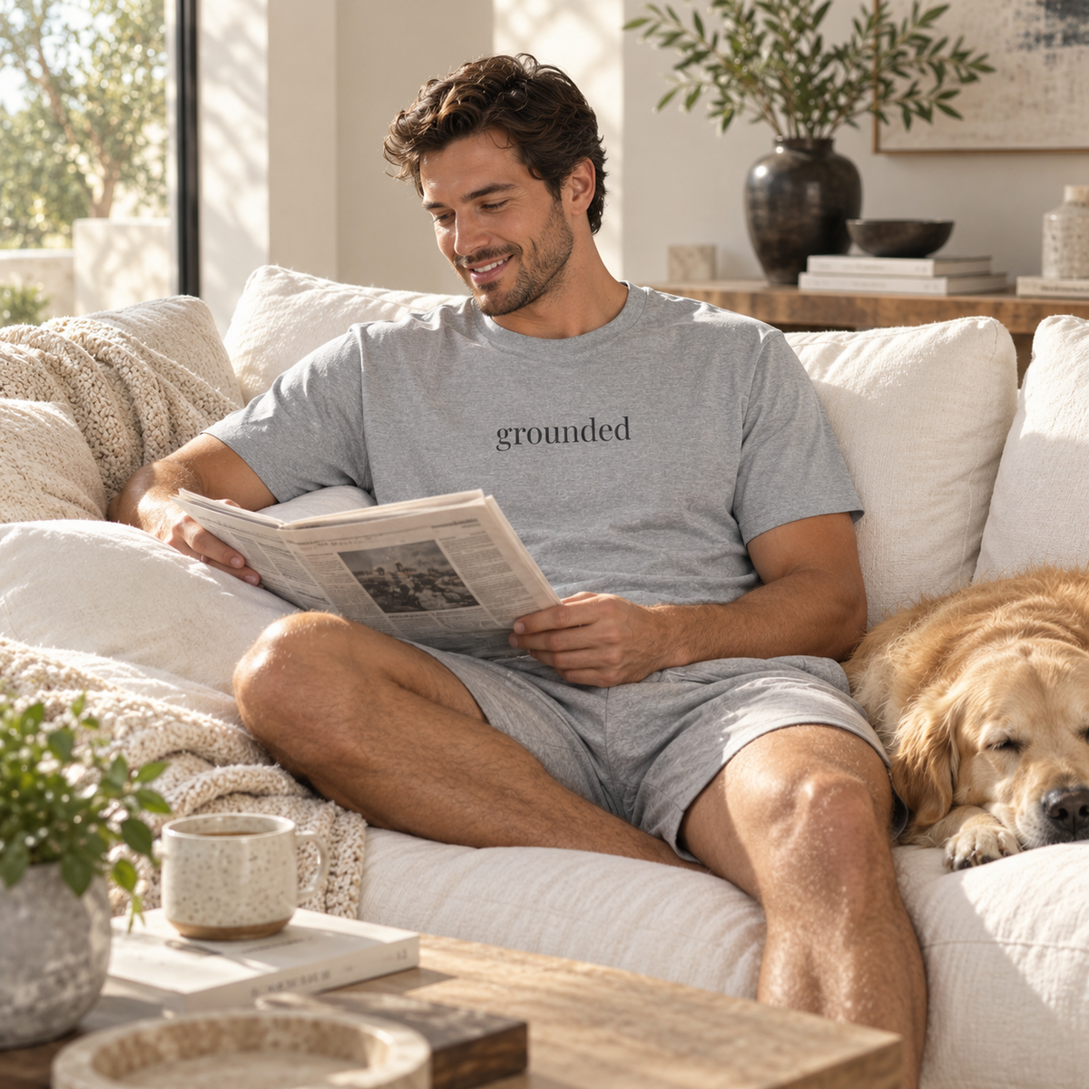 Grounded Shirt | Minimalist Calm Tee, Centered Word Cotton T-Shirt