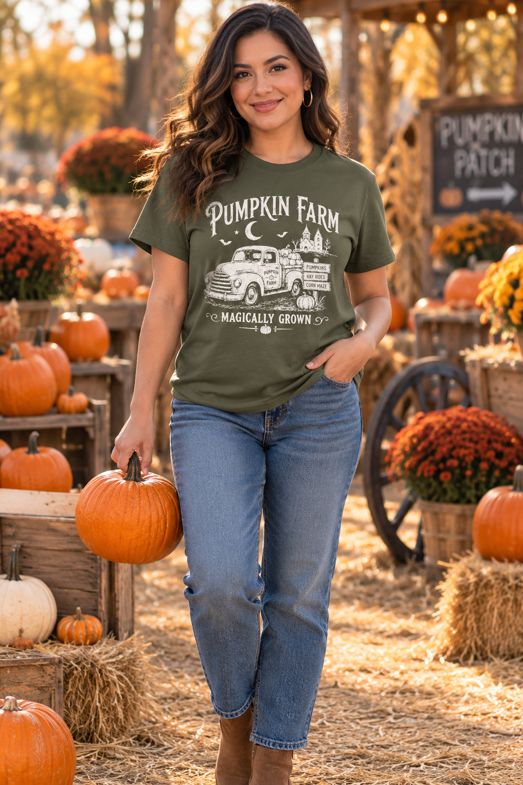 Pumpkin Patch T-Shirt: Vintage Farm Truck, 100% Cotton