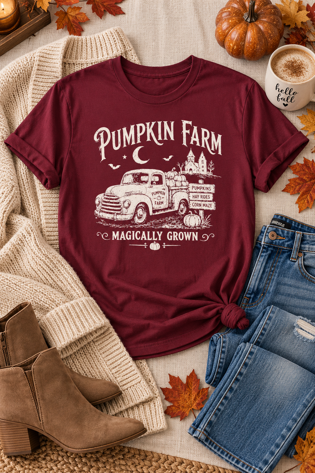 Pumpkin Patch T-Shirt: Vintage Farm Truck, 100% Cotton