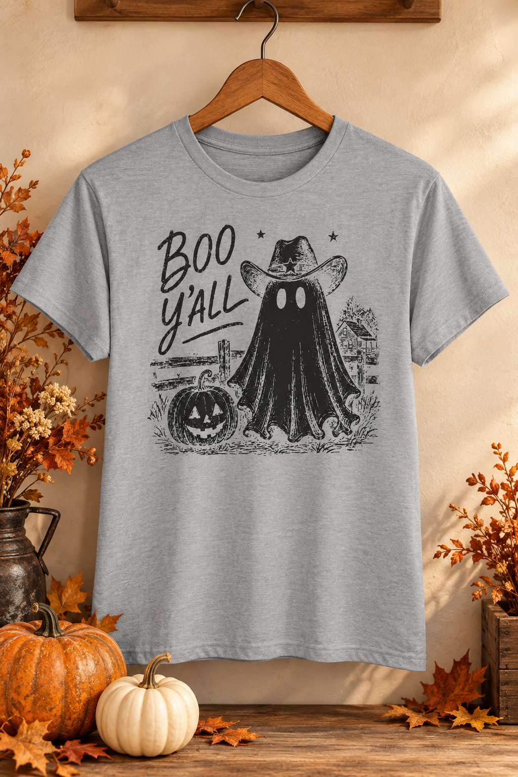 Boo Y'all Halloween T-Shirt: Western Ghost, 100% Cotton