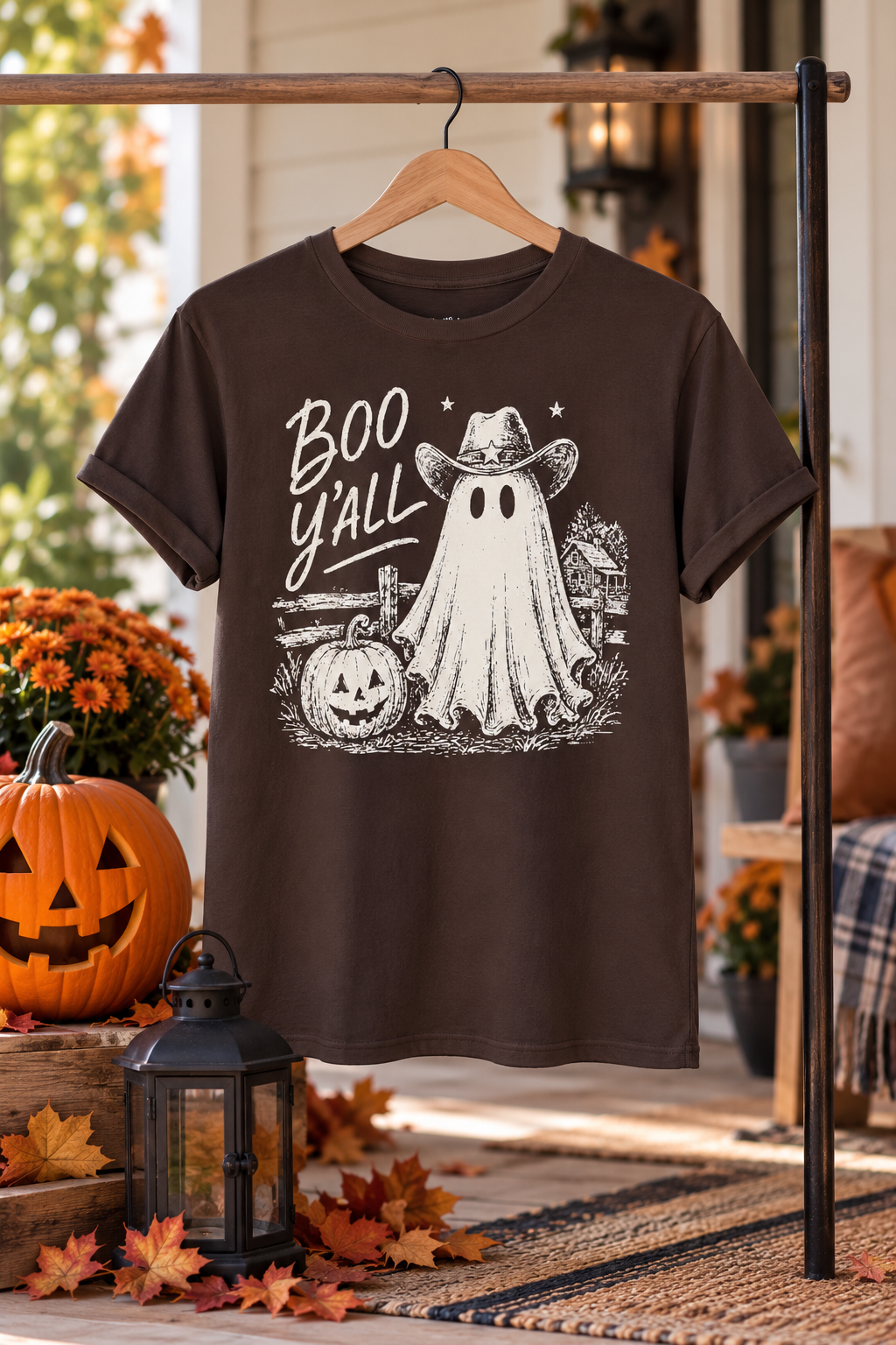 Boo Y'all Halloween T-Shirt: Western Ghost, 100% Cotton