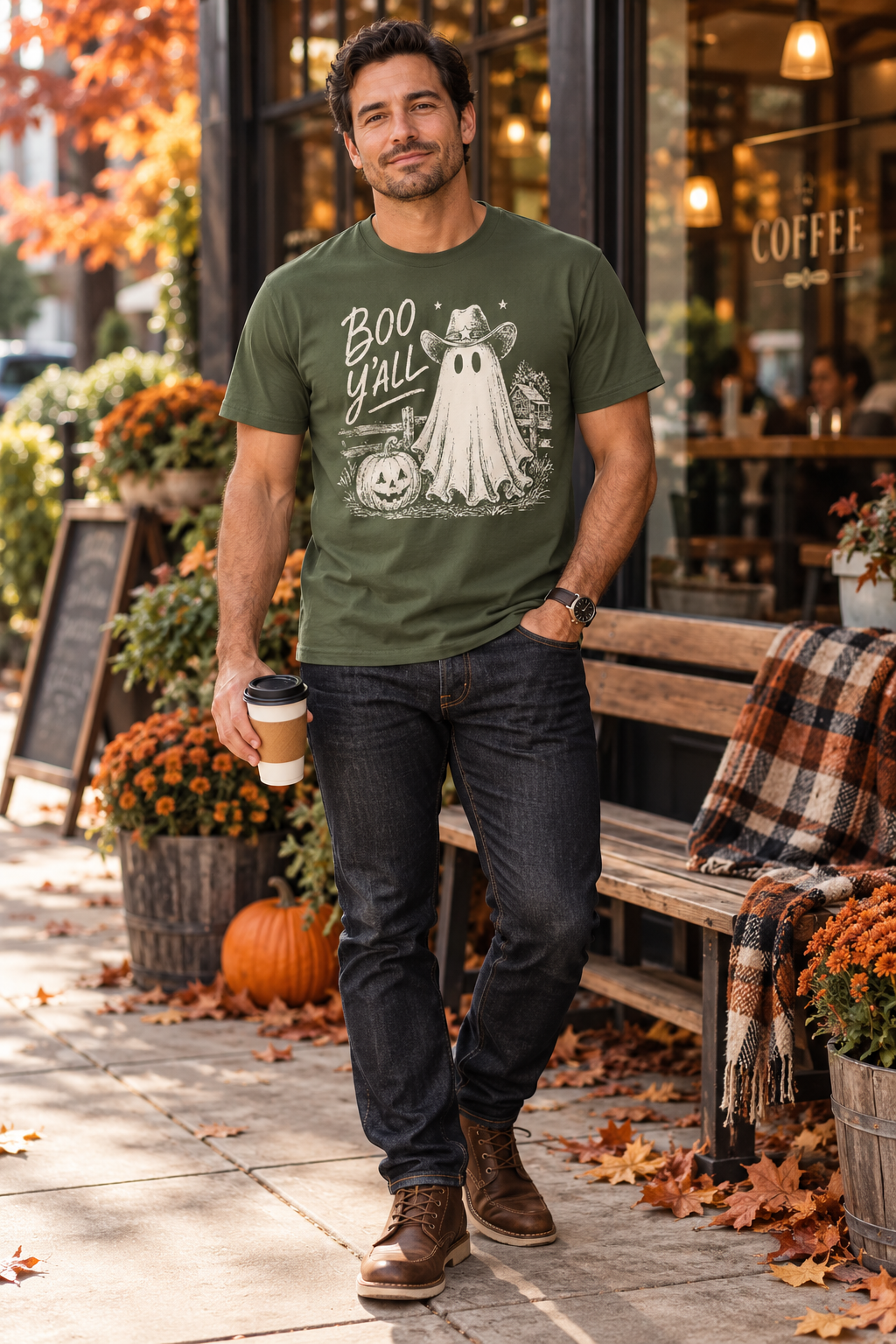 Boo Y'all Halloween T-Shirt: Western Ghost, 100% Cotton
