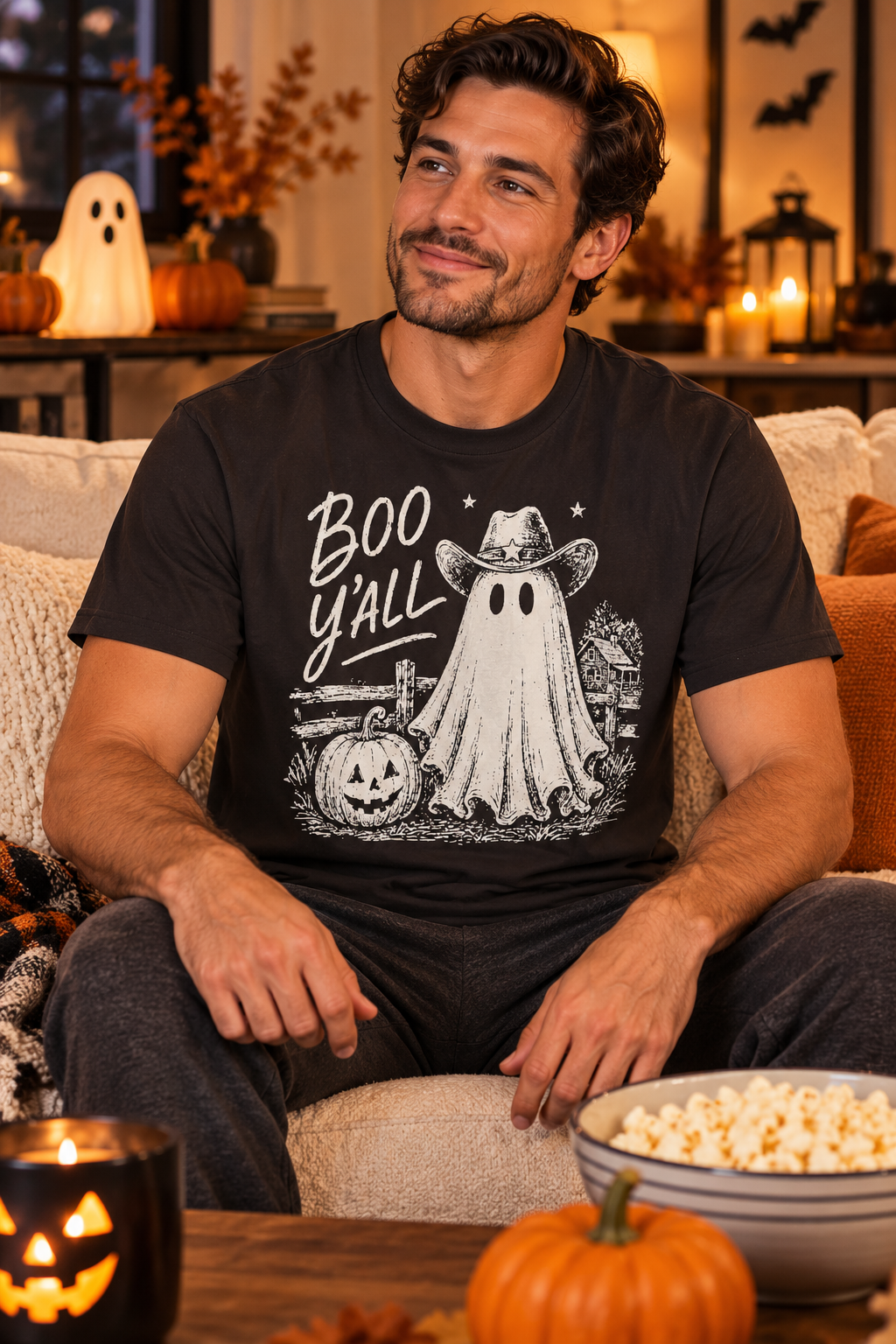 Boo Y'all Halloween T-Shirt: Western Ghost, 100% Cotton