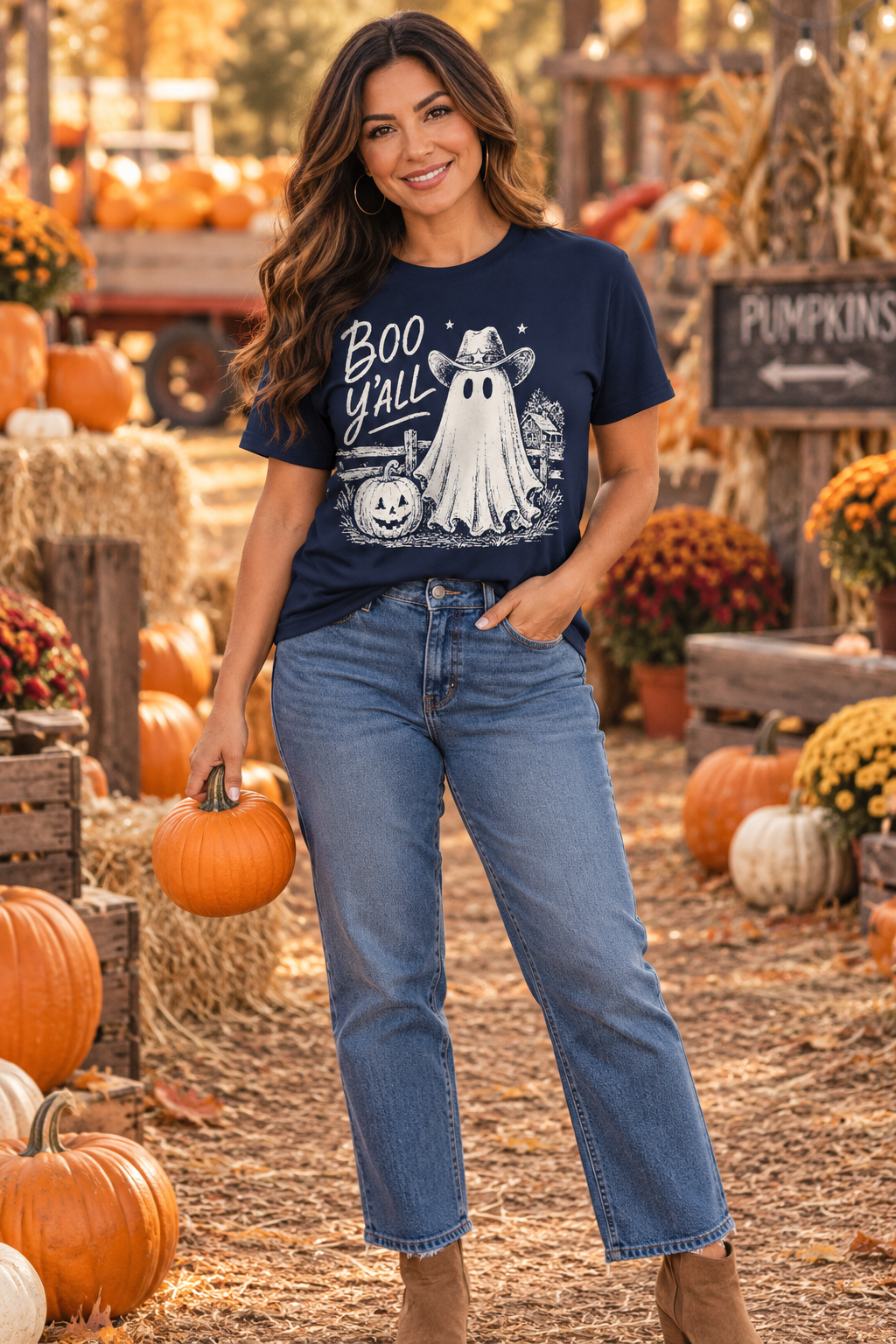 Boo Y'all Halloween T-Shirt: Western Ghost, 100% Cotton