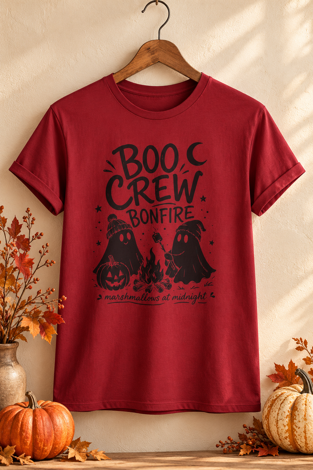 Boo Crew Ghost Bonfire Tee, Camping Outfit, Halloween Top, Fall Festival Casual Wear