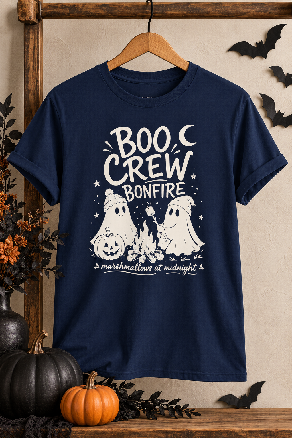 Boo Crew Ghost Bonfire Tee, Camping Outfit, Halloween Top, Fall Festival Casual Wear