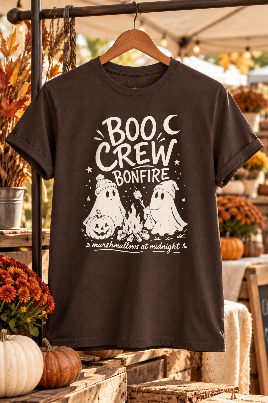 Boo Crew Ghost Bonfire Tee, Camping Outfit, Halloween Top, Fall Festival Casual Wear