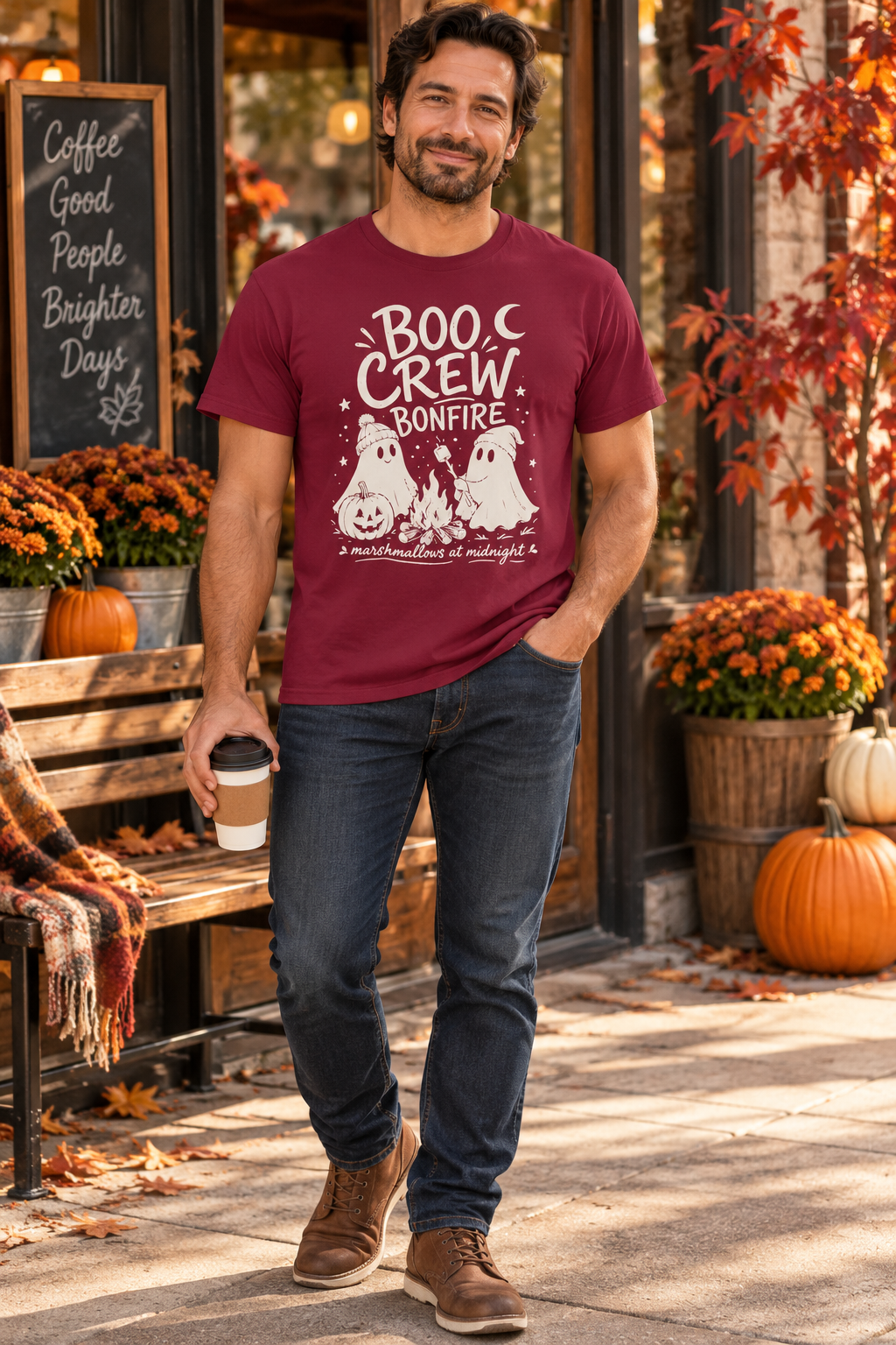 Boo Crew Ghost Bonfire Tee, Camping Outfit, Halloween Top, Fall Festival Casual Wear